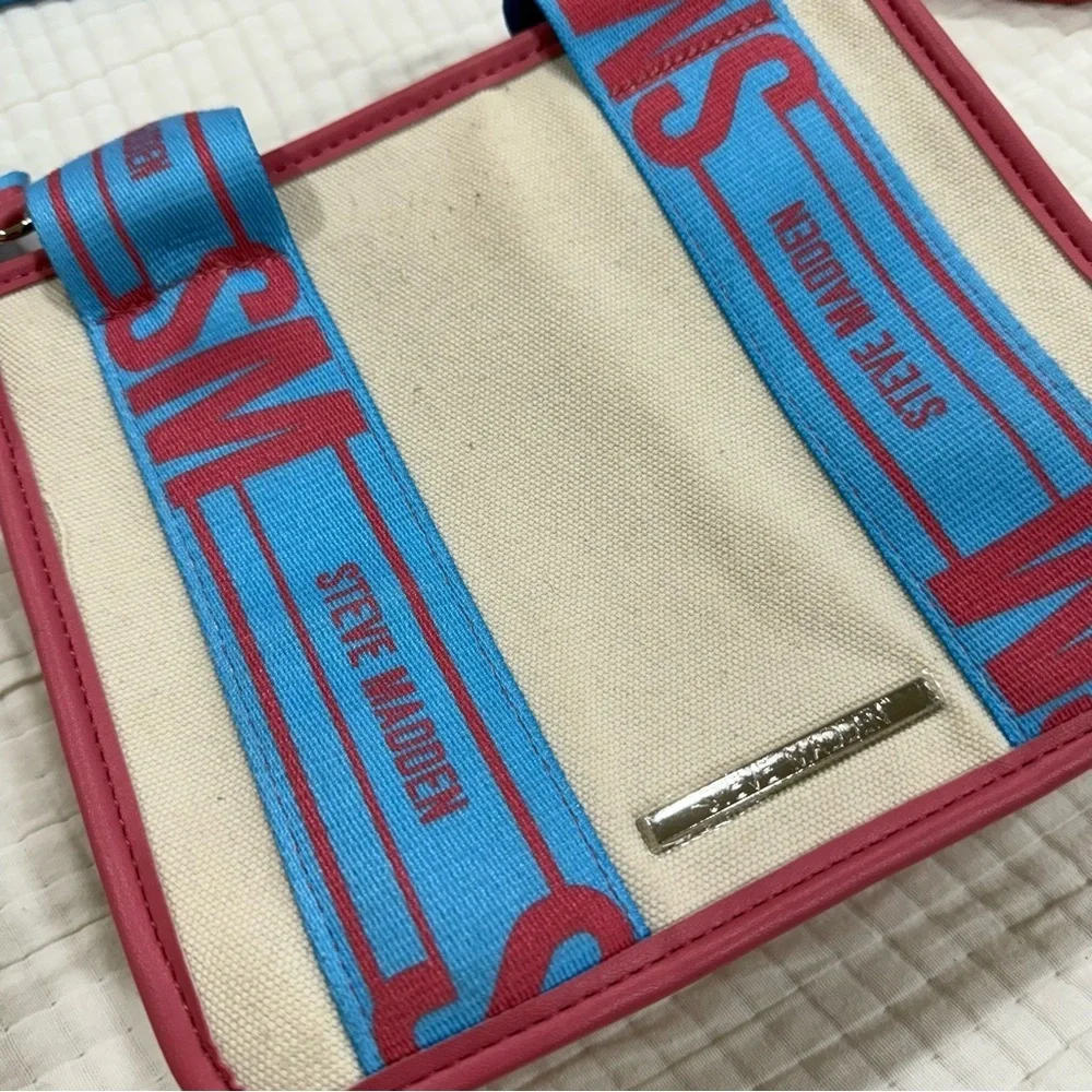 Steve Madden Bwebber Blue Multi Canvas Crossbody Tote Shoulder Bag Viral TikTok